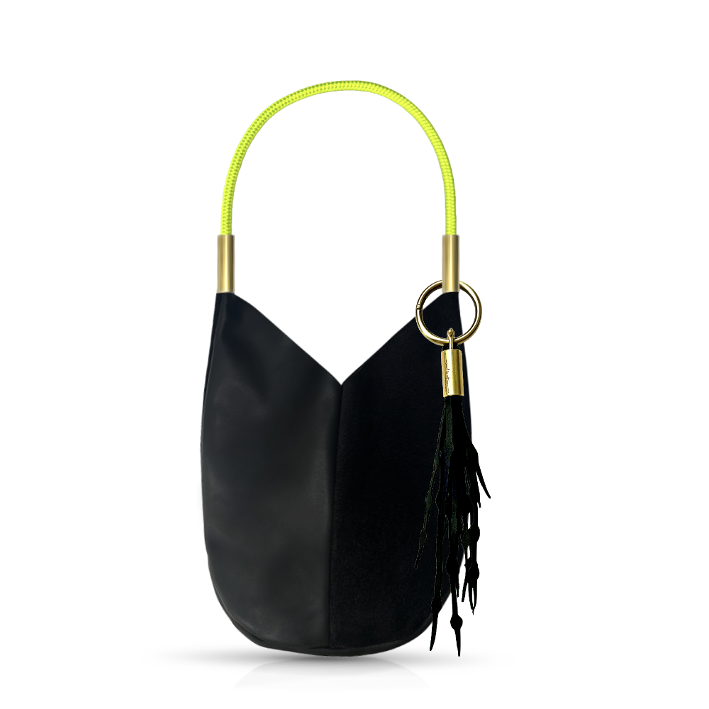 Mermaid Purse // in Black Leather Neon Yellow Shoulder (25") Add a Matching Seaweed Tassel (save $10)
