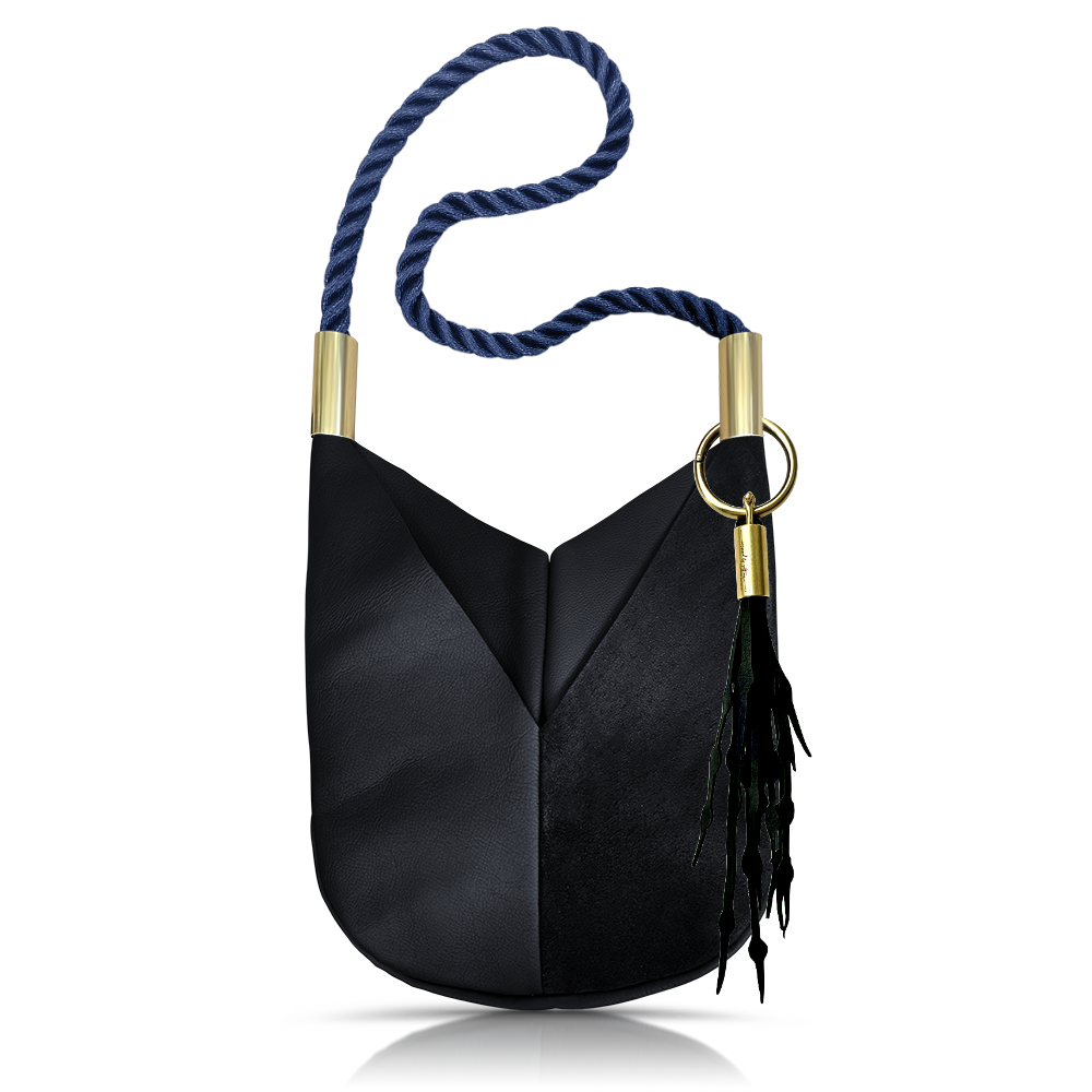 Original Wildwood Bag // Large Crossbody in Black Leather New England Navy Add a Matching Seaweed Tassel (save $10)