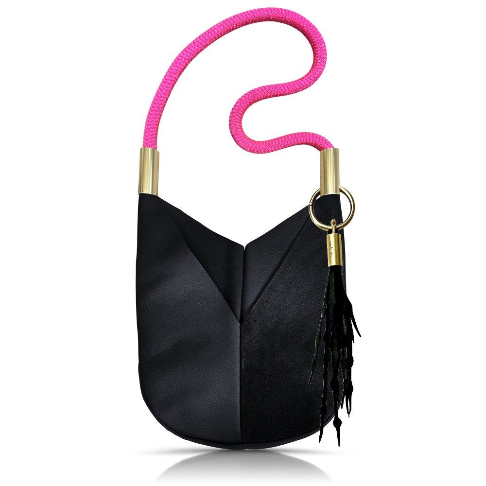 Original Wildwood Bag // Large Crossbody in Black Leather Neon Pink Add a Matching Seaweed Tassel (save $10)