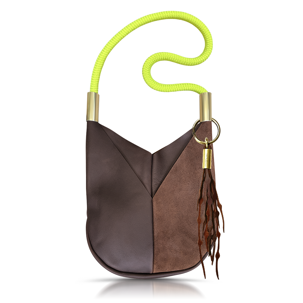 Original Wildwood Bag // Large Crossbody in Brown Leather Neon Yellow Add a Matching Seaweed Tassel (save $10)