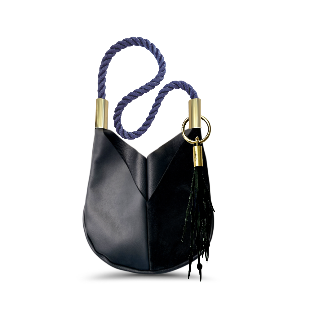Original Wildwood Bag // Small Crossbody in Black Leather New England Navy Add a Matching Seaweed Tassel (save $10)