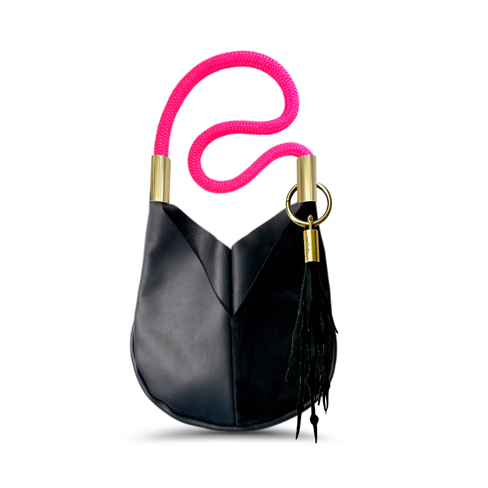 Original Wildwood Bag // Small Crossbody in Black Leather Neon Pink Add a Matching Seaweed Tassel (save $10)