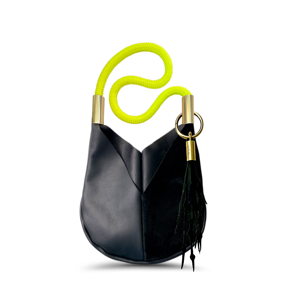 Original Wildwood Bag // Small Crossbody in Black Leather Neon Yellow Add a Matching Seaweed Tassel (save $10)