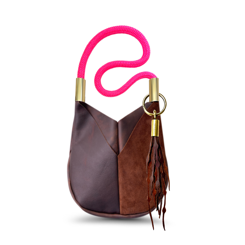Original Wildwood Bag // Small Crossbody in Brown Leather Neon Pink Add a Matching Seaweed Tassel (save $10)