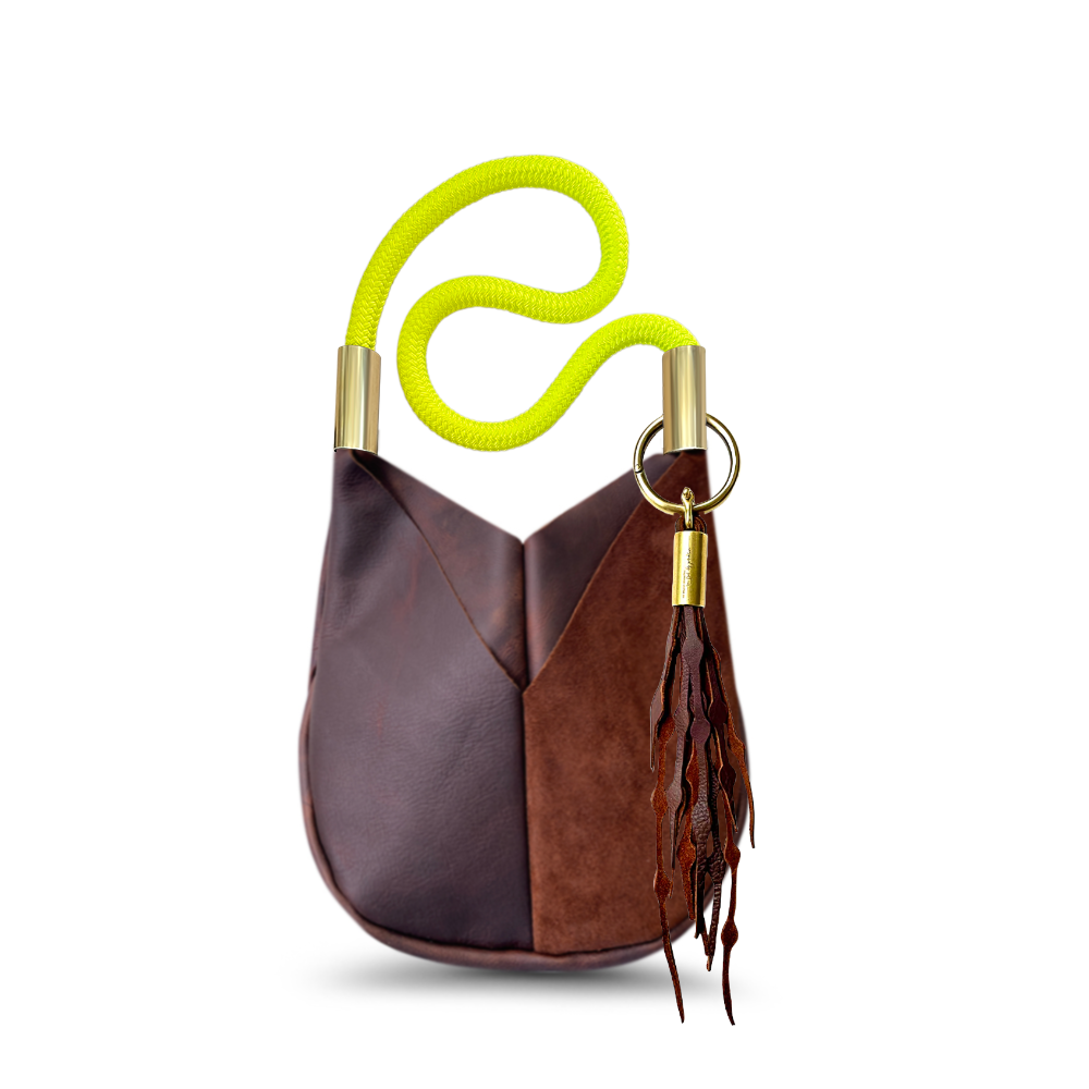 Original Wildwood Bag // Small Crossbody in Brown Leather Neon Yellow Add a Matching Seaweed Tassel (save $10)