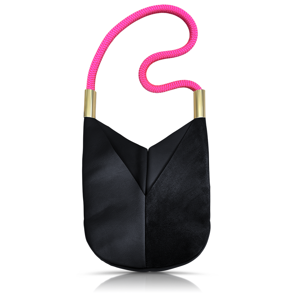 Original Wildwood Bag // Large Crossbody in Black Leather Neon Pink Handbag Only