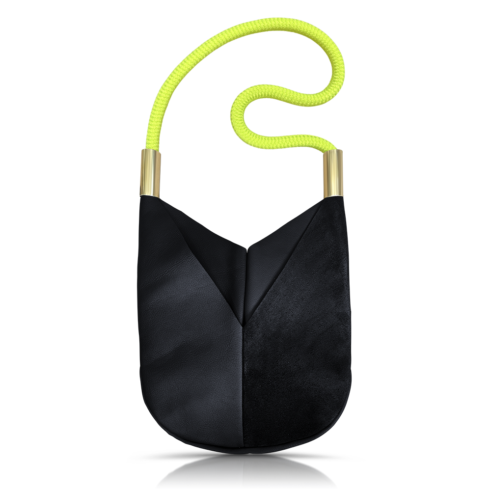 Original Wildwood Bag // Large Crossbody in Black Leather Neon Yellow Handbag Only