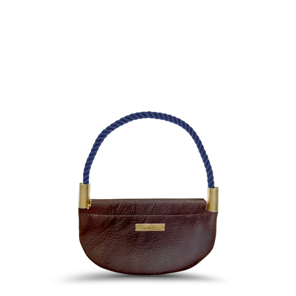 Oyster Shell Bag // in Brown Leather New England Navy Wrist (19") Handbag Only