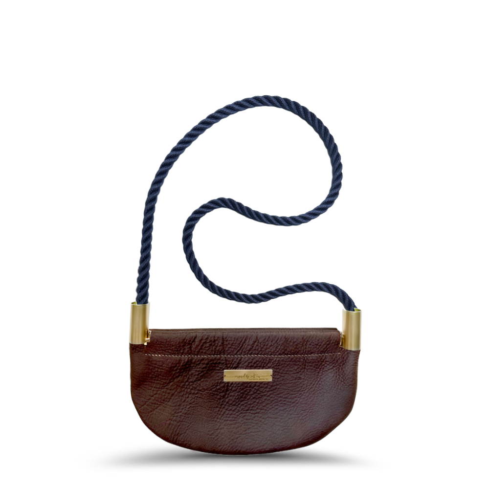 Oyster Shell Bag // in Brown Leather New England Navy Shoulder (35") Handbag Only