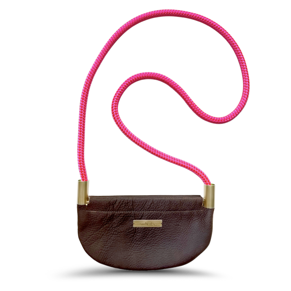 Oyster Shell Bag // in Brown Leather Neon Pink Handbag Only