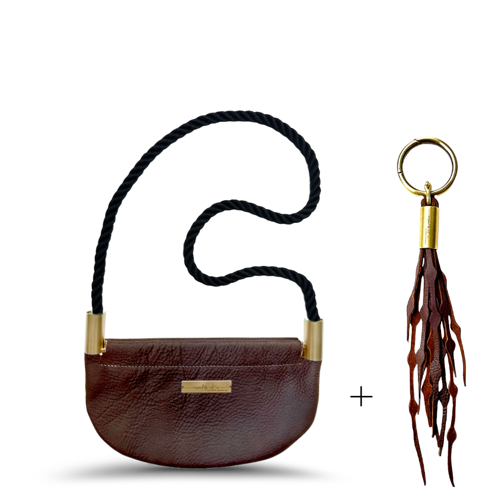 Oyster Shell Bag // in Brown Leather Summer Night Black Shoulder (35") Add a Matching Seaweed Tassel (save $10)