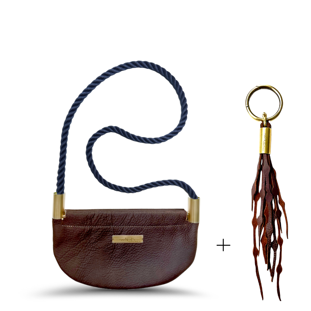 Oyster Shell Bag // in Brown Leather New England Navy Shoulder (35") Add a Matching Seaweed Tassel (save $10)