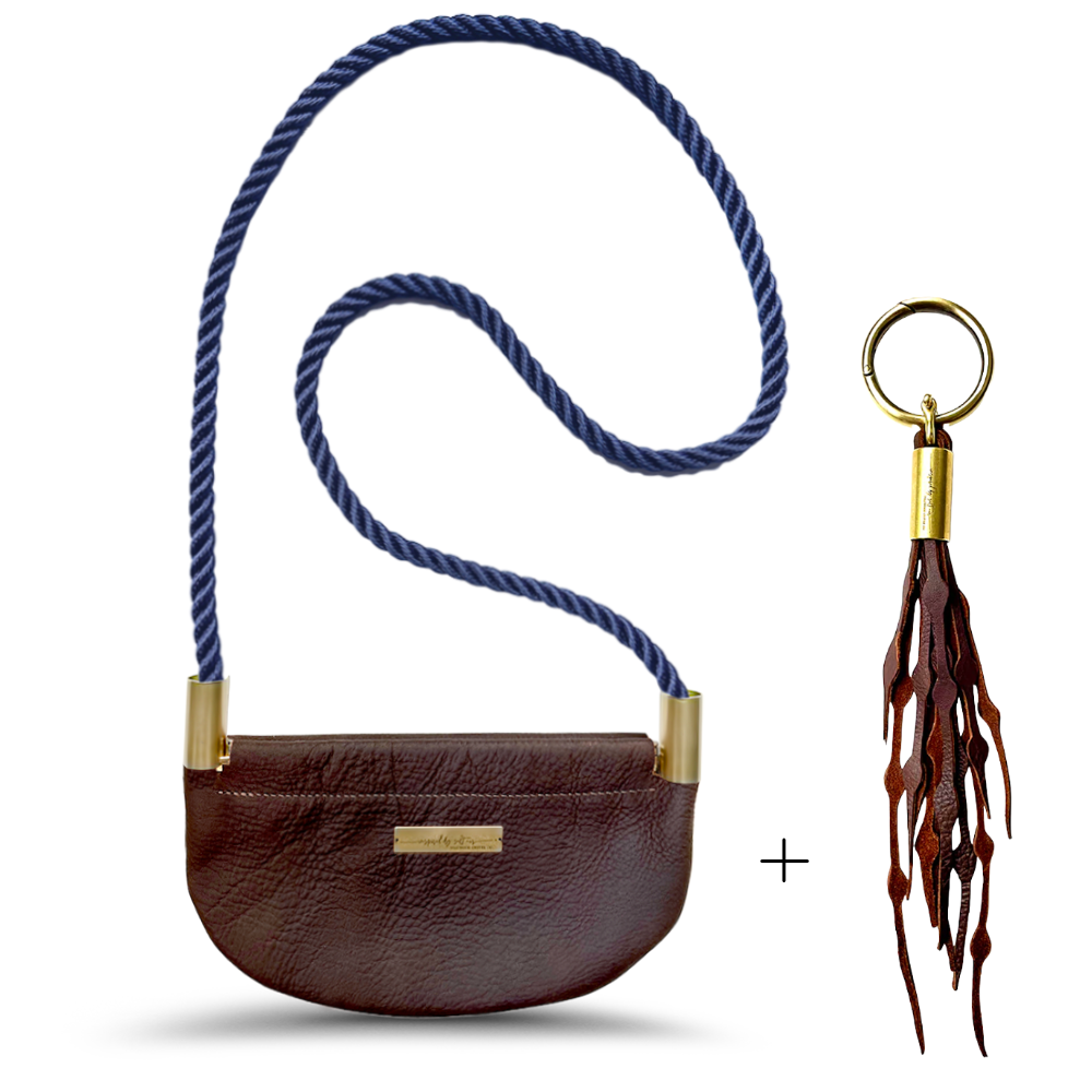 Oyster Shell Bag // in Brown Leather New England Navy Add a Matching Seaweed Tassel (save $10)
