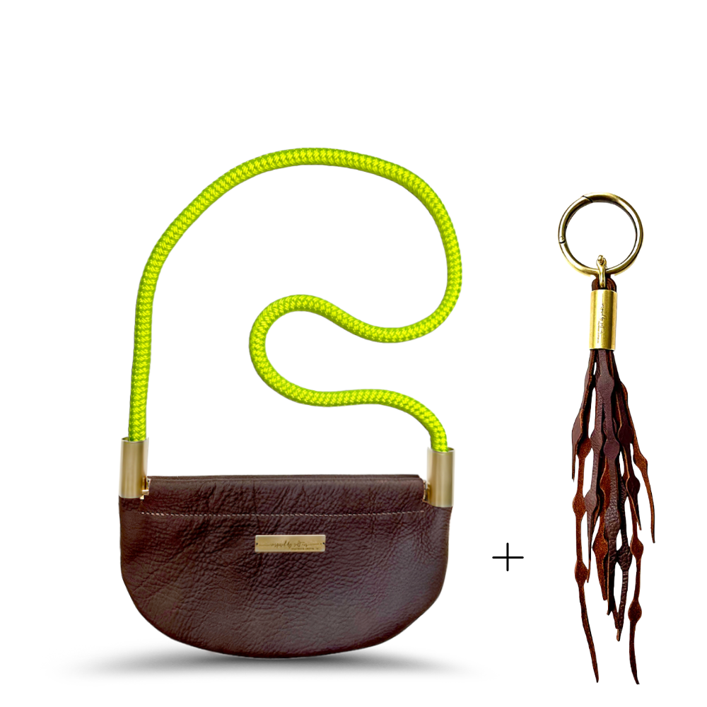 Oyster Shell Bag // in Brown Leather Neon Yellow Shoulder (35") Add a Matching Seaweed Tassel (save $10)