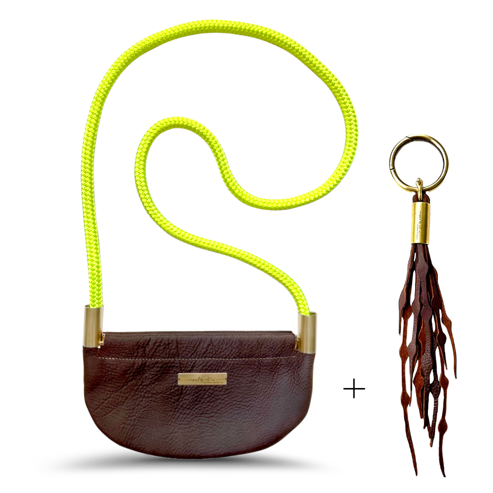 Oyster Shell Bag // in Brown Leather Neon Yellow Add a Matching Seaweed Tassel (save $10)
