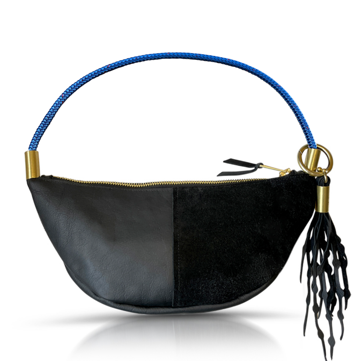 Sling Bag // in Black Leather Short Shoulder (25”) Add a Matching Seaweed Tassel (save $10)