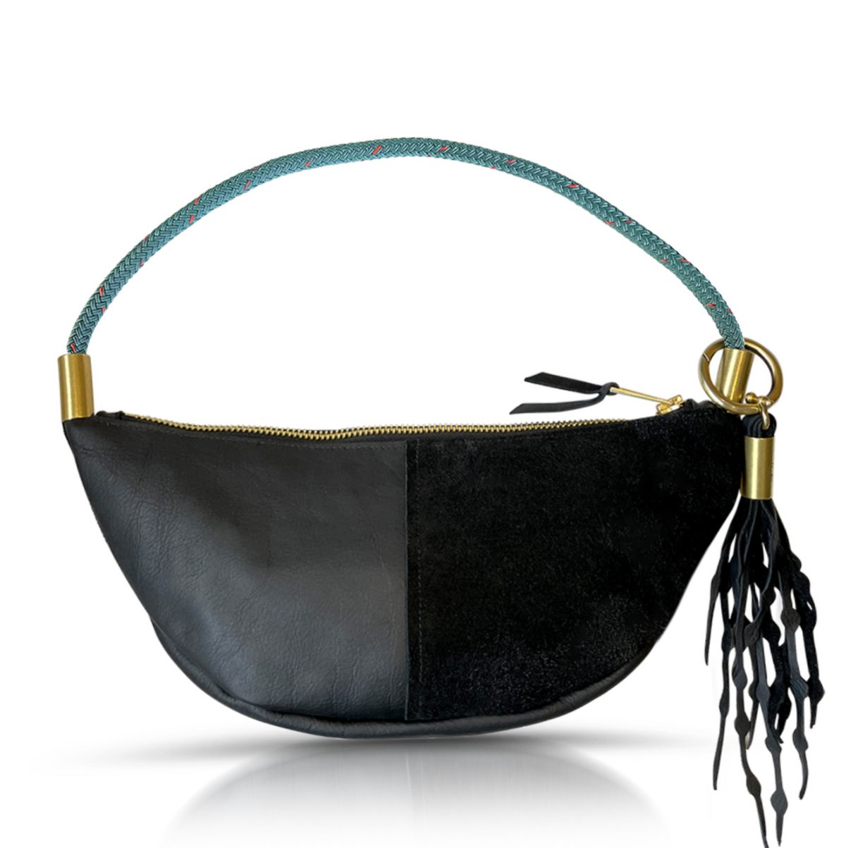 Sling Bag // in Black Leather Seaside Teal Short Shoulder (25”) Add a Matching Seaweed Tassel (save $10)