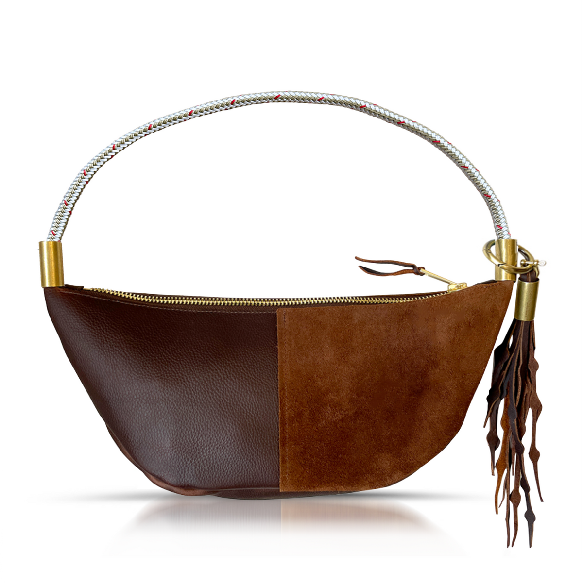 Sling Bag // in Brown Leather Oyster Shell Gold Short Shoulder (25”) Add a Matching Seaweed Tassel (save $10)