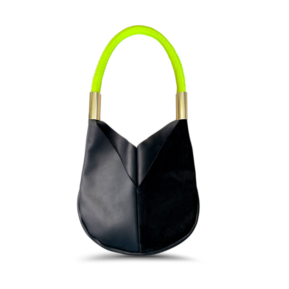 Original Wildwood Bag // Small in Black Leather Neon Yellow Handbag Only