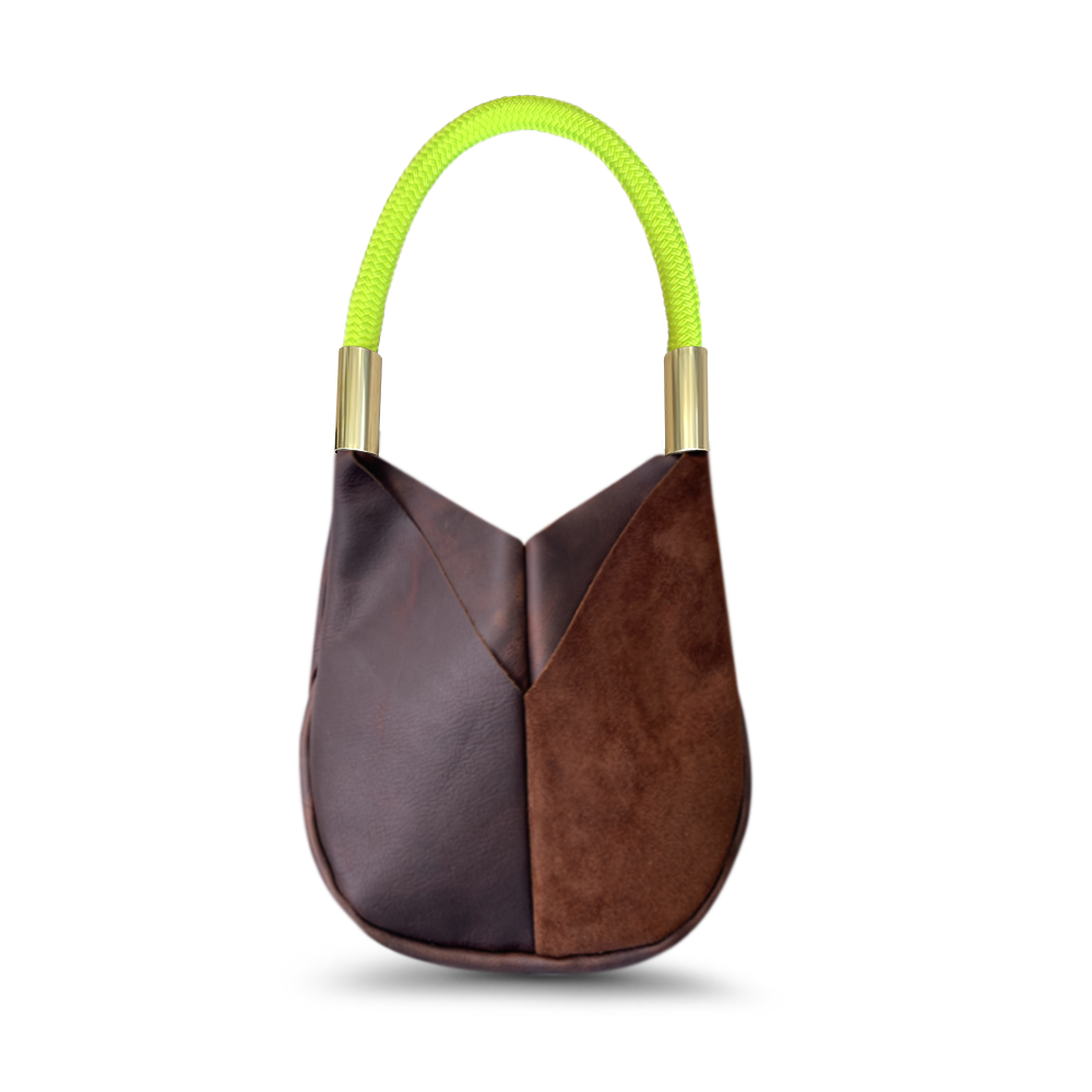 Original Wildwood Bag // Small in Brown Leather Neon Yellow Handbag Only