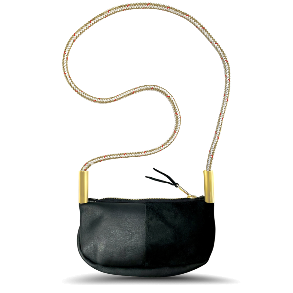 Zip Crossbody // in Black Leather Oyster Shell Gold Handbag Only