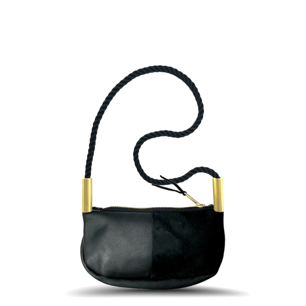 Zip Crossbody // in Black Leather Summer Night Black Shoulder (35") Handbag Only