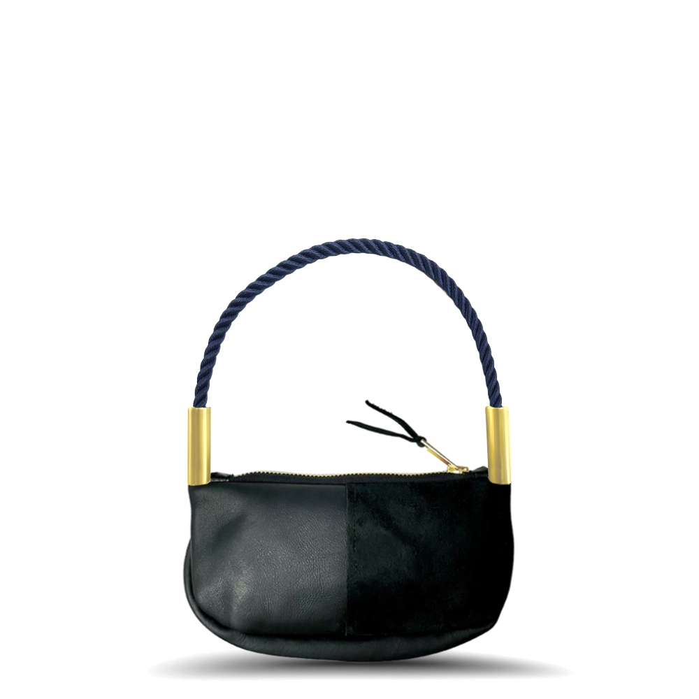 Zip Crossbody // in Black Leather New England Navy Wrist (19") Handbag Only