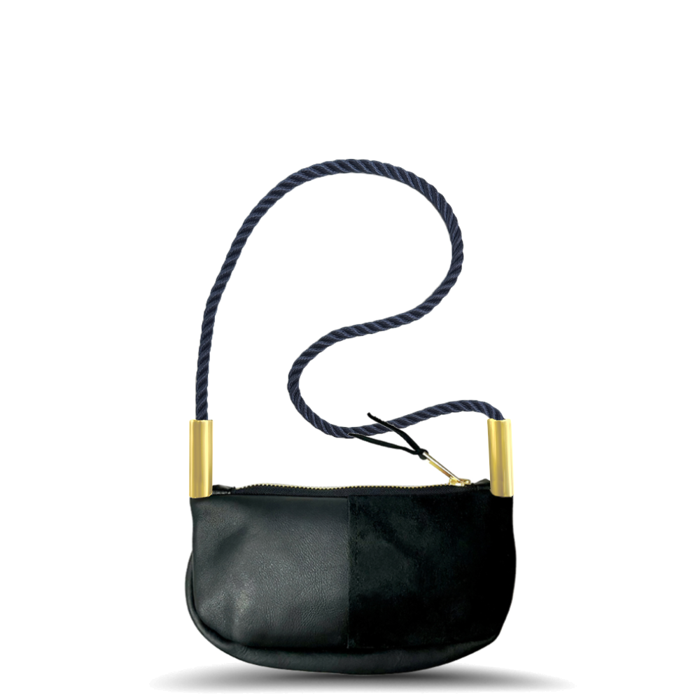 Zip Crossbody // in Black Leather New England Navy Shoulder (35") Handbag Only