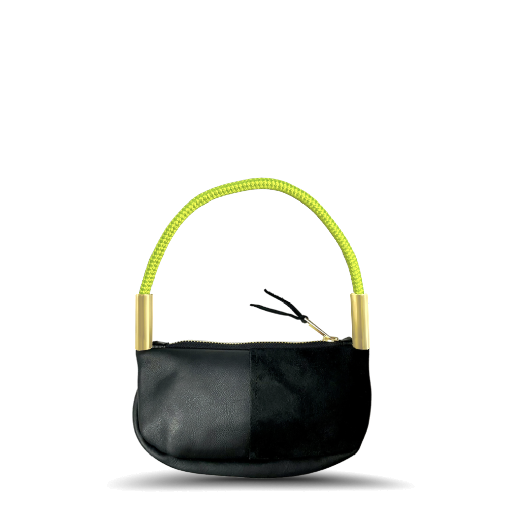 Zip Crossbody // in Black Leather Neon Yellow Wrist (19") Handbag Only