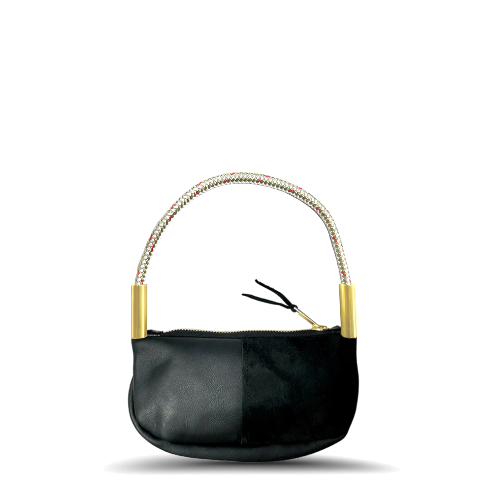 Zip Crossbody // in Black Leather Oyster Shell Gold Wrist (19") Handbag Only