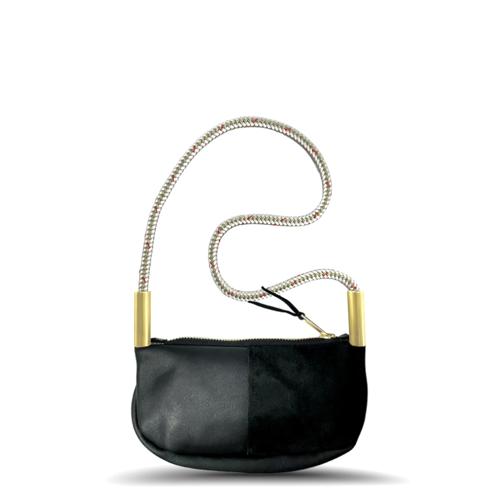 Zip Crossbody // in Black Leather Oyster Shell Gold Shoulder (35") Handbag Only
