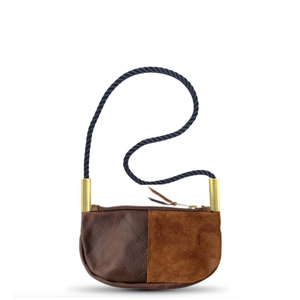 Zip Crossbody // in Brown Leather New England Navy Shoulder (35") Handbag Only