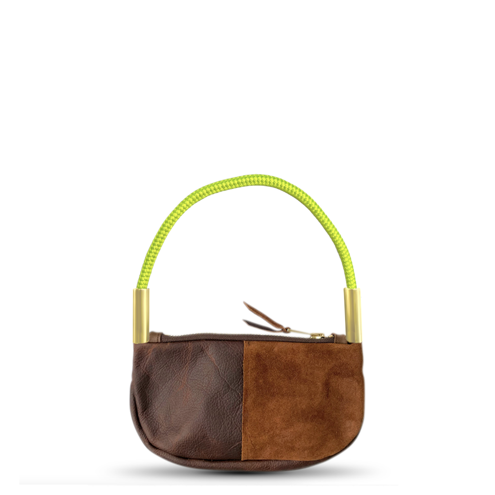 Zip Crossbody // in Brown Leather Neon Yellow Wrist (19") Handbag Only