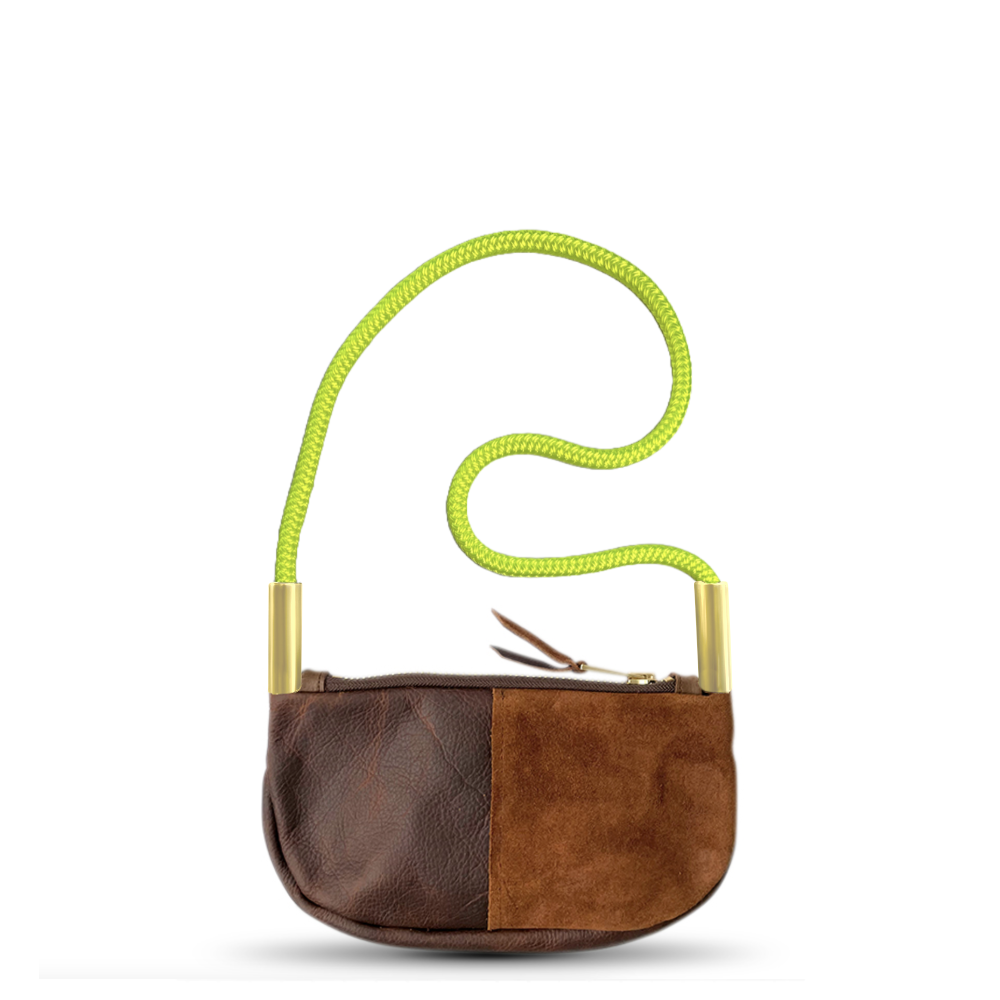 Zip Crossbody // in Brown Leather Neon Yellow Shoulder (35") Handbag Only