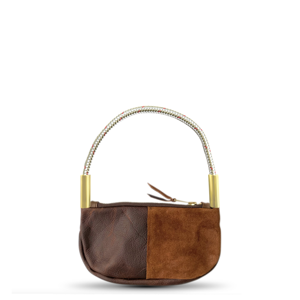Zip Crossbody // in Brown Leather Oyster Shell Gold Wrist (19") Handbag Only