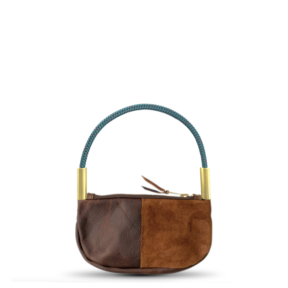 Zip Crossbody // in Brown Leather Seaside Teal Wrist (19") Handbag Only