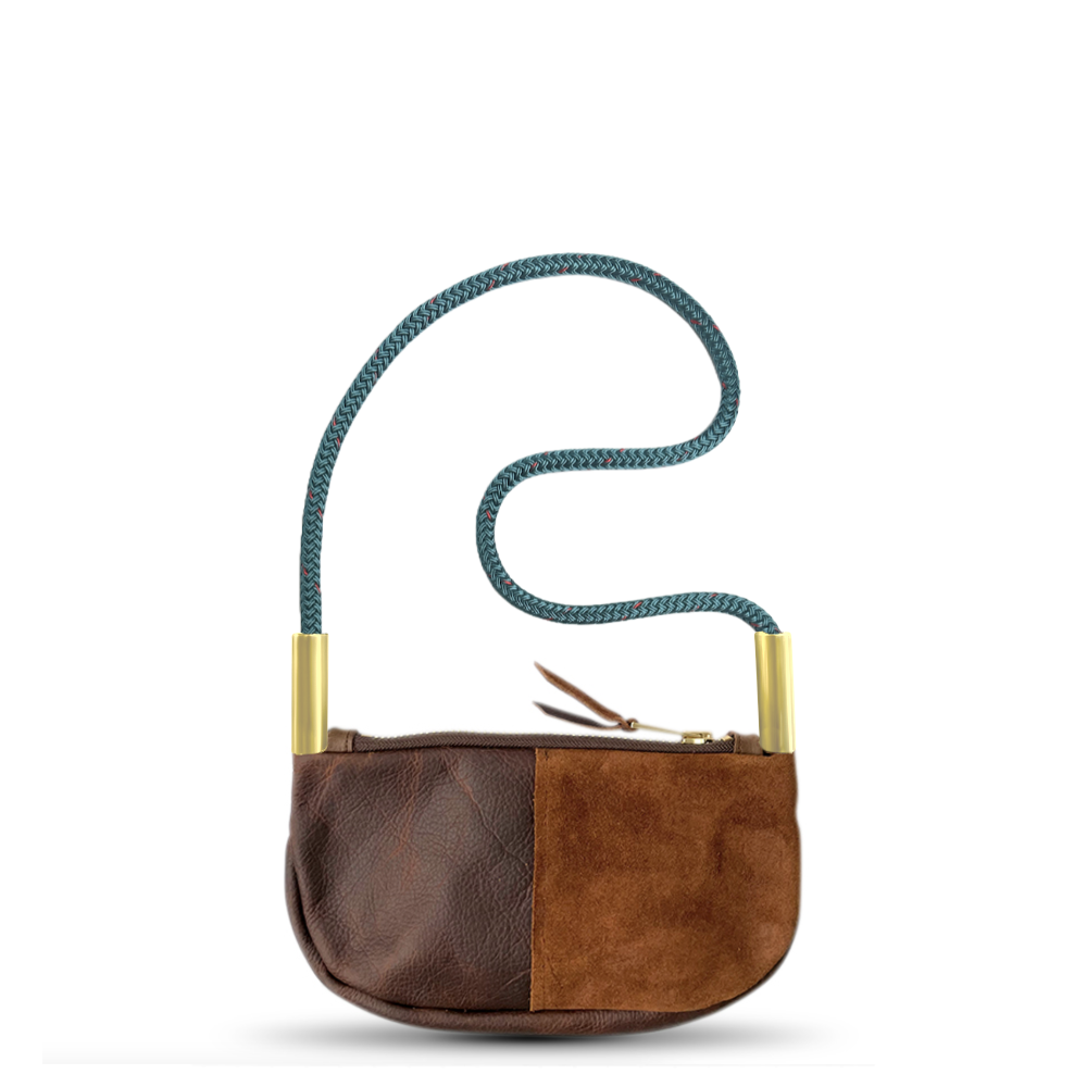 Zip Crossbody // in Brown Leather Seaside Teal Shoulder (35") Handbag Only