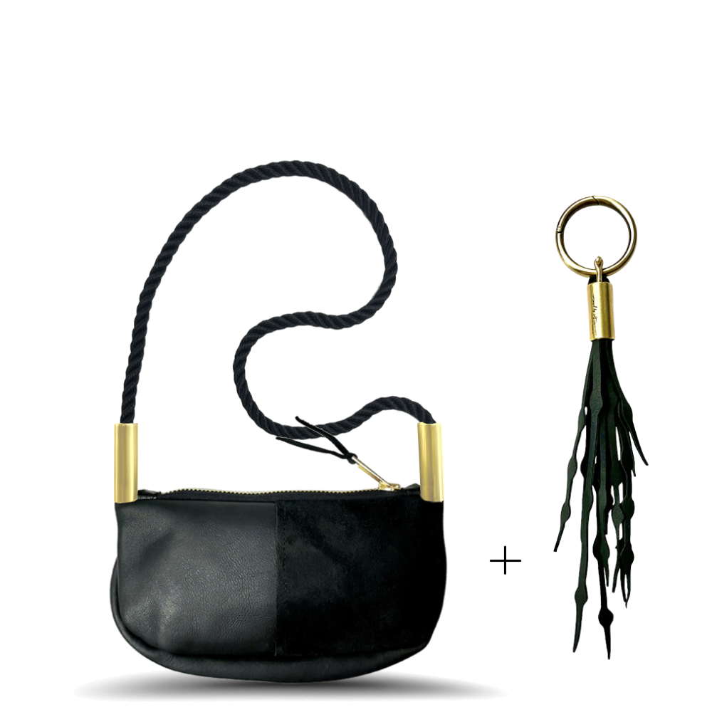 Zip Crossbody // in Black Leather Summer Night Black Shoulder (35") Add a Matching Seaweed Tassel (save $10)