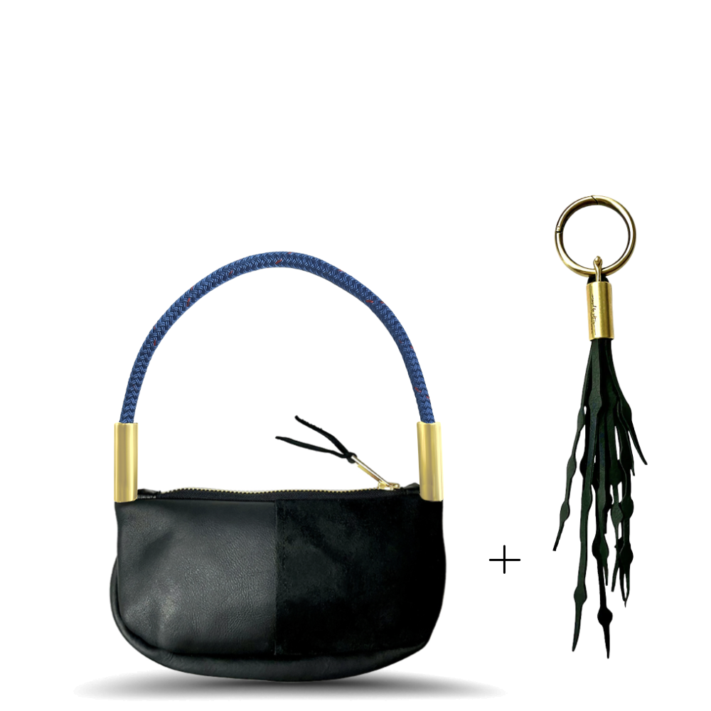 Zip Crossbody // in Black Leather Wrist (19") Add a Matching Seaweed Tassel (save $10)