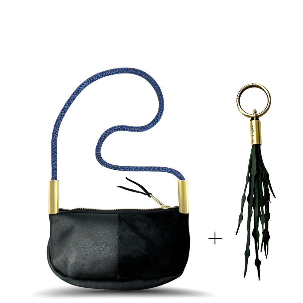 Zip Crossbody // in Black Leather Shoulder (35") Add a Matching Seaweed Tassel (save $10)