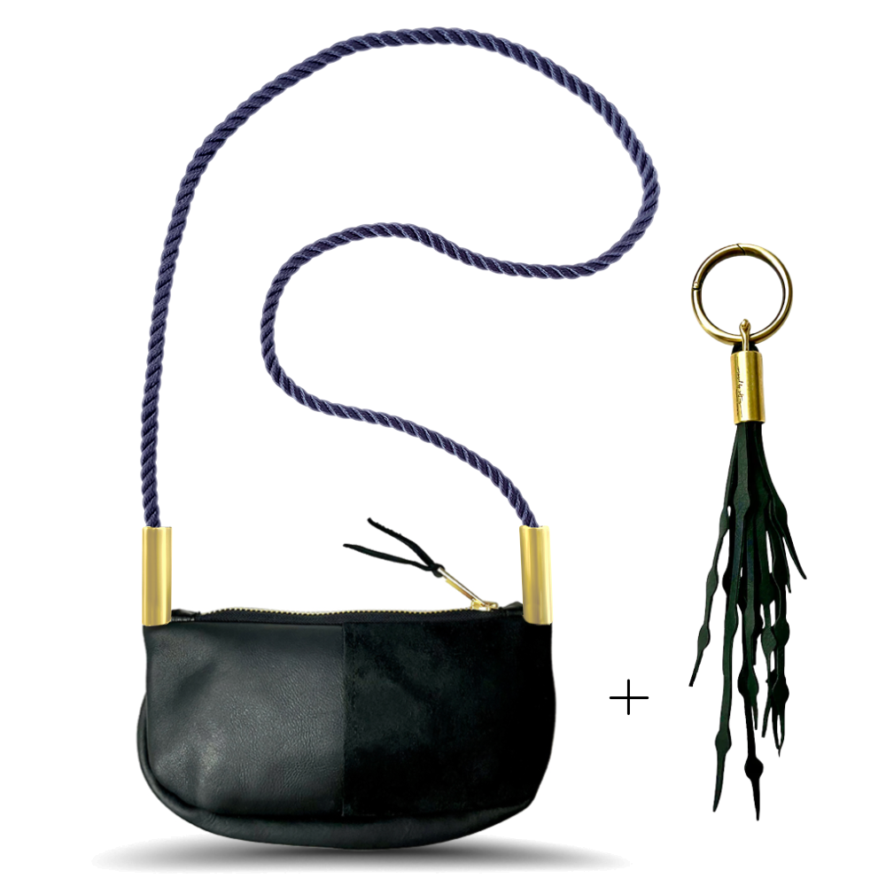 Zip Crossbody // in Black Leather New England Navy Add a Matching Seaweed Tassel (save $10)