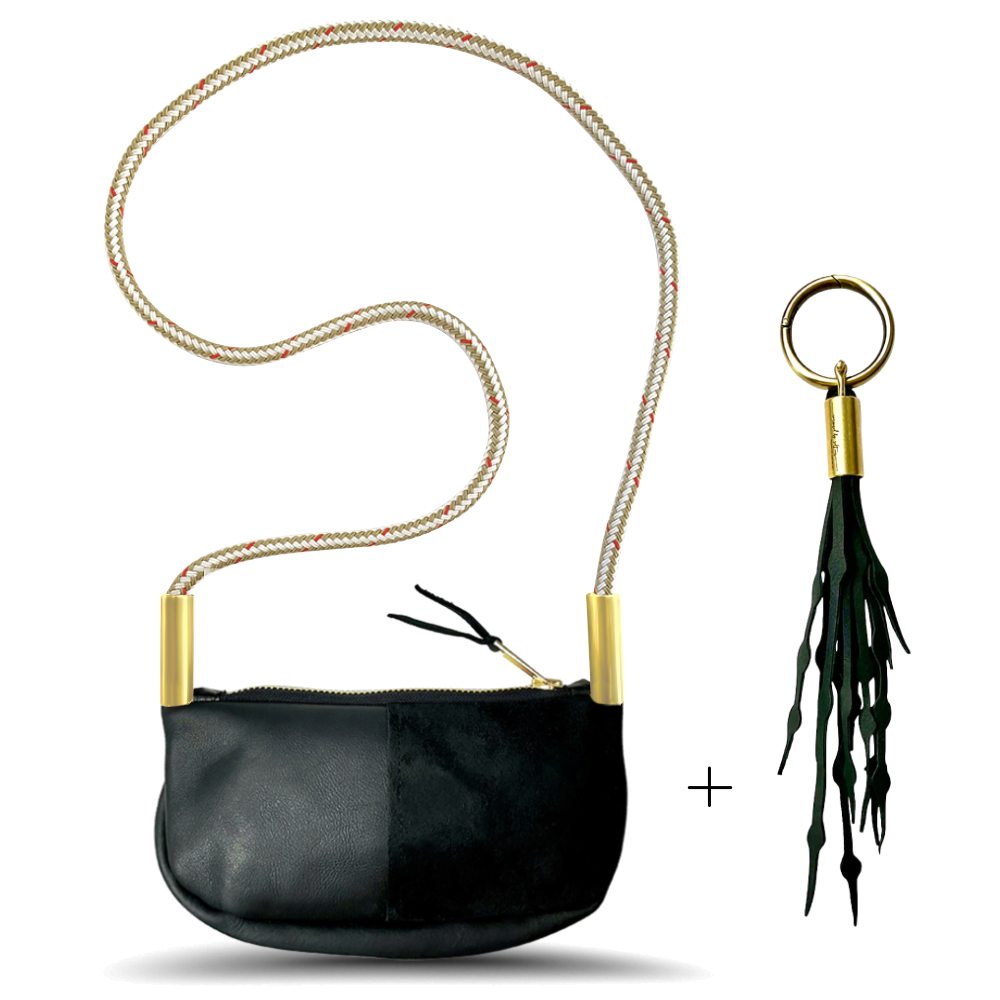Zip Crossbody // in Black Leather Oyster Shell Gold Add a Matching Seaweed Tassel (save $10)