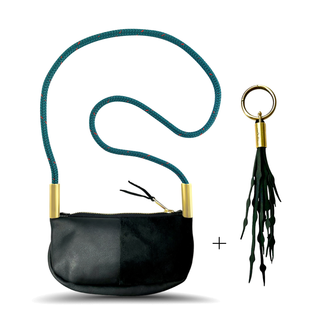 Zip Crossbody // in Black Leather Seaside Teal Add a Matching Seaweed Tassel (save $10)