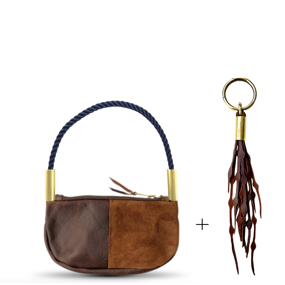 Zip Crossbody // in Brown Leather New England Navy Wrist (19") Add a Matching Seaweed Tassel (save $10)