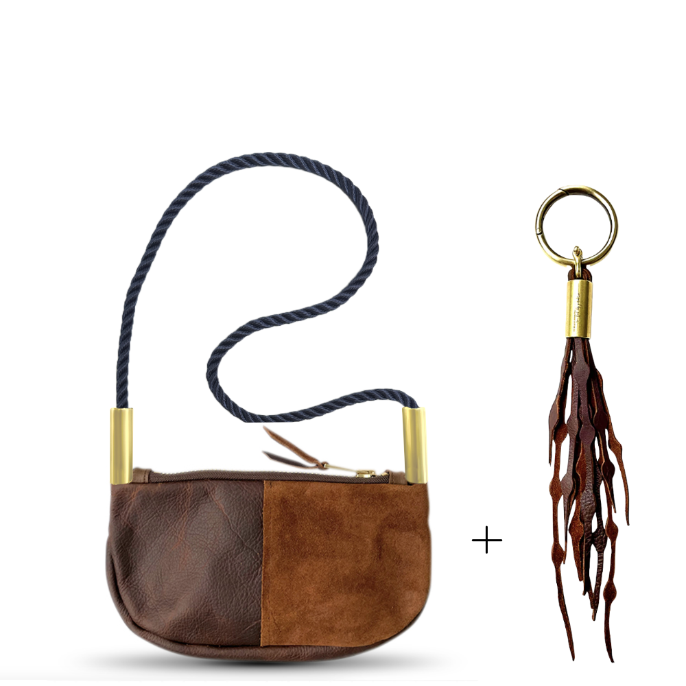 Zip Crossbody // in Brown Leather New England Navy Shoulder (35") Add a Matching Seaweed Tassel (save $10)
