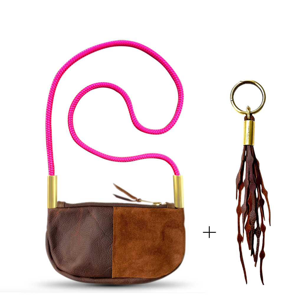 Zip Crossbody // in Brown Leather Neon Pink Add a Matching Seaweed Tassel (save $10)