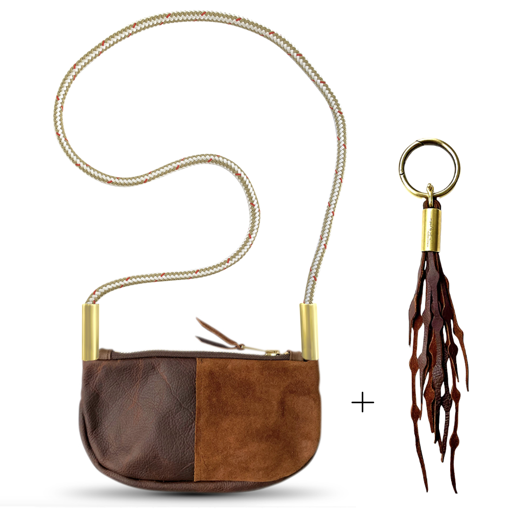 Zip Crossbody // in Brown Leather Oyster Shell Gold Add a Matching Seaweed Tassel (save $10)
