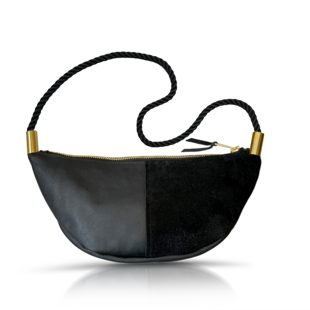 Sling Bag // in Black Leather Summer Night Black Long Shoulder (35”) Handbag Only