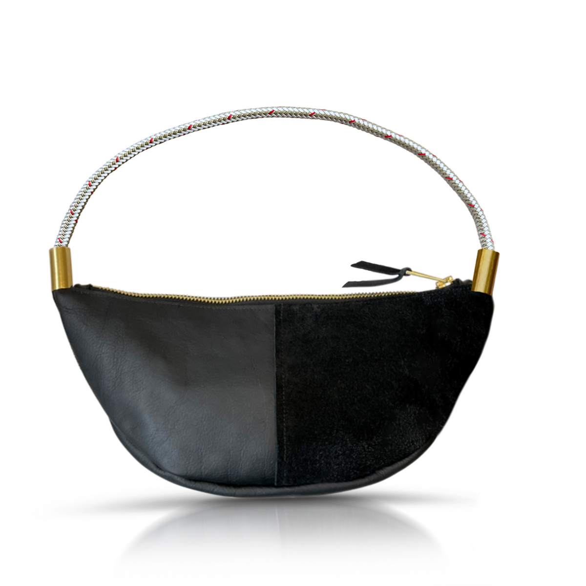 Sling Bag // in Black Leather Oyster Shell Gold Short Shoulder (25”) Handbag Only