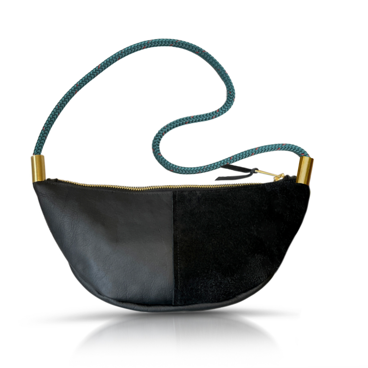 Sling Bag // in Black Leather Seaside Teal Long Shoulder (35”) Handbag Only